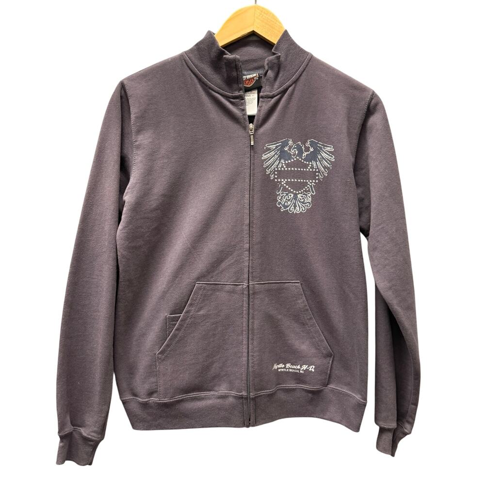 Harley-Davidson Jacket Womens Small Gray Full‎ Zip Embellished Moto Myrtle Beach
